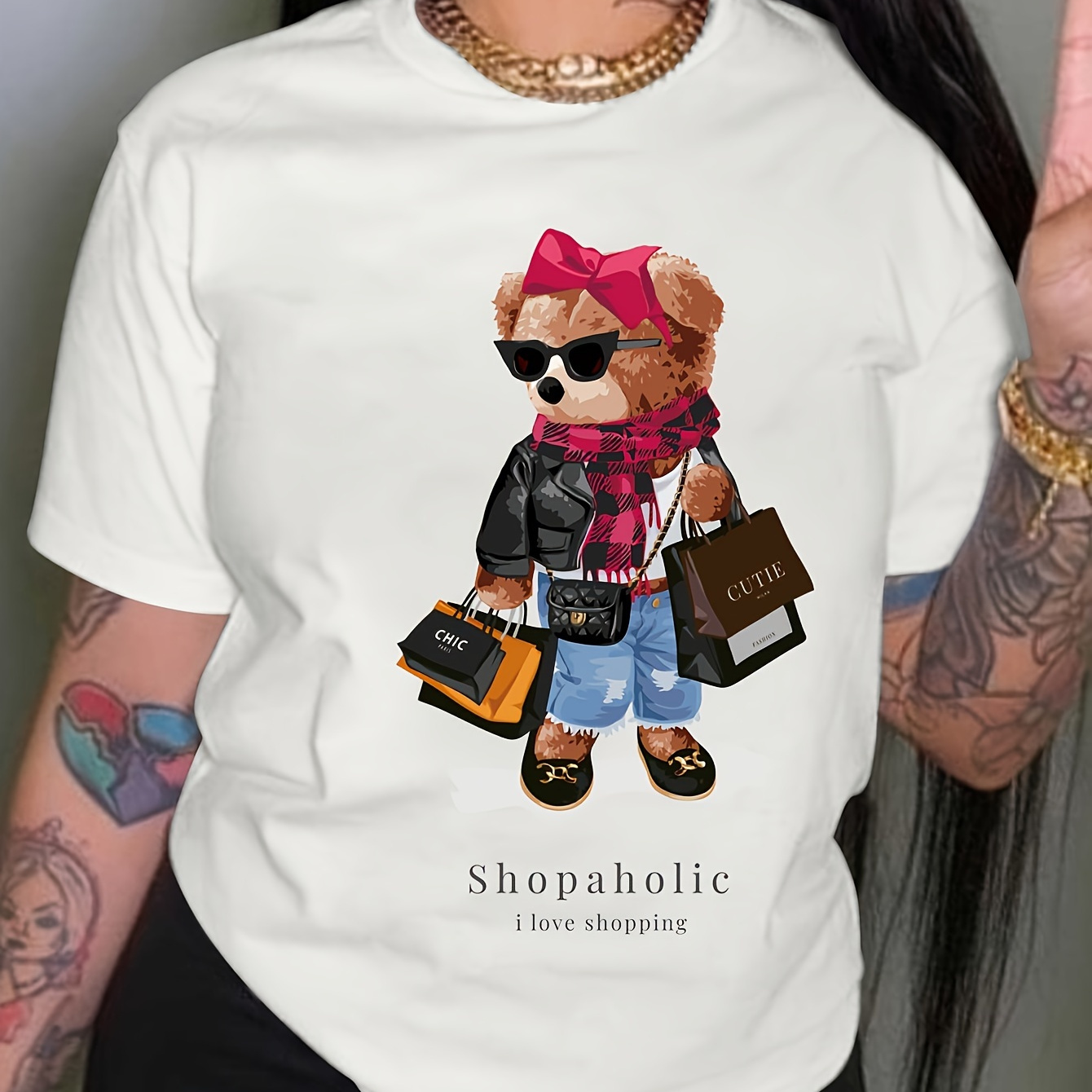 

Chic Cartoon Women's T-shirt - Casual Crew Neck, Short Sleeve, Stretchy Polyester , Machine Washable - Summer