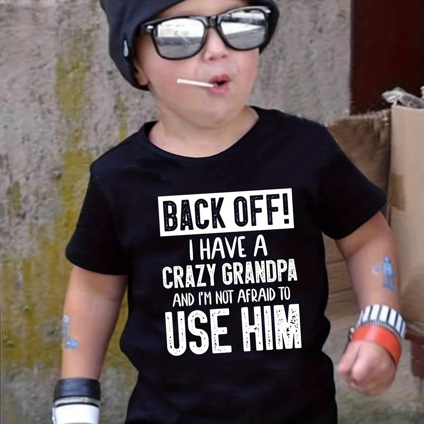 ''Back Off I Have A Crazy Grandpa'' Print Boys Crew Neck T-Shirt Lighweight & Comfortable Fit Short Sleeve Tee Top For Toddlers Kids