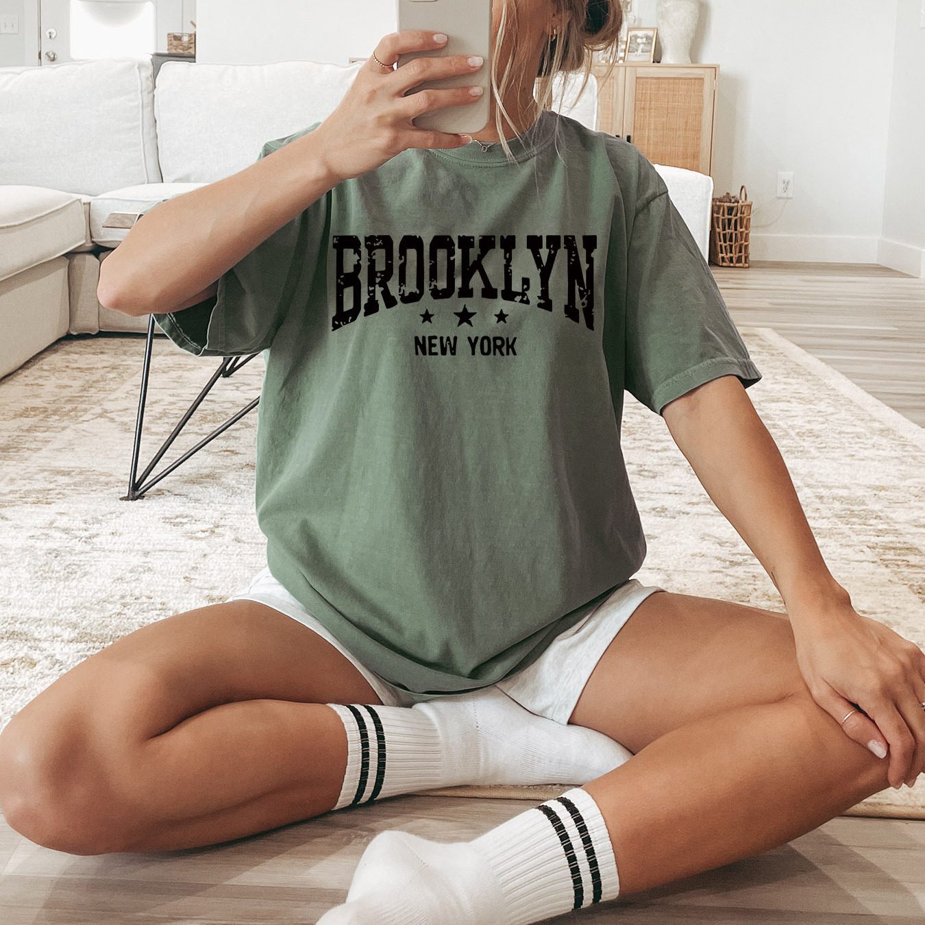 

Brooklyn Print Crew Neck T-shirt, Casual Short Sleeve Top For Spring & Summer, Women's Clothing