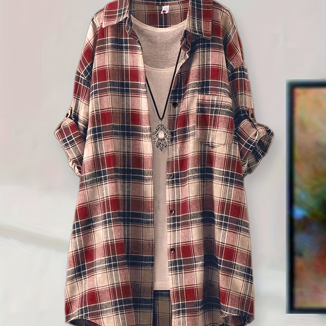 

Plaid Print Single-breasted Blouse, Casual Collared Long Sleeve Blouse For Spring & Fall, Women's Clothing