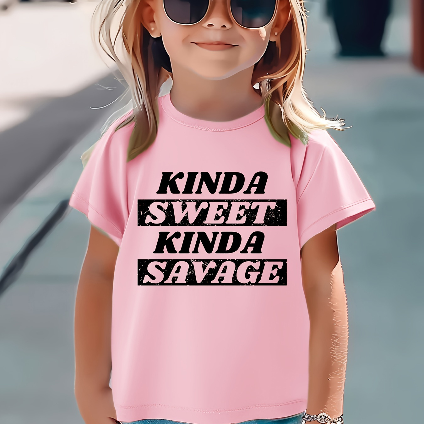 

Toddle Girls' Unique Short Sleeve T-shirt - Crew Neck, Soft Fabric, Relaxed Fit, Summer Outdoor Gift For Girls - Sweet Savage Quote Tee