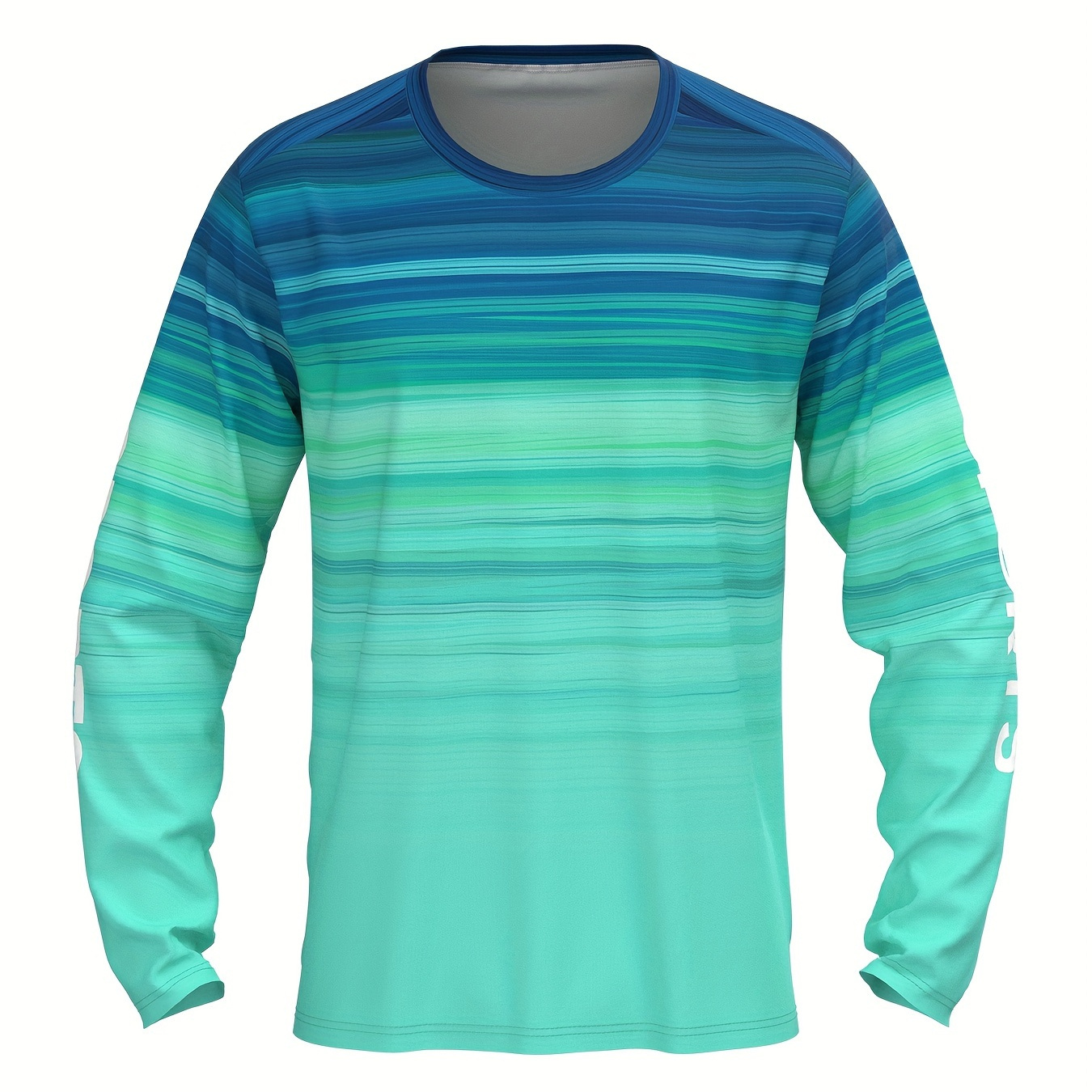 

Men's Stripe Graphic Print Sun Protection Shirt, Quick Dry Long Sleeve Crew Neck Rash Guard For Fishing Hiking Outdoor