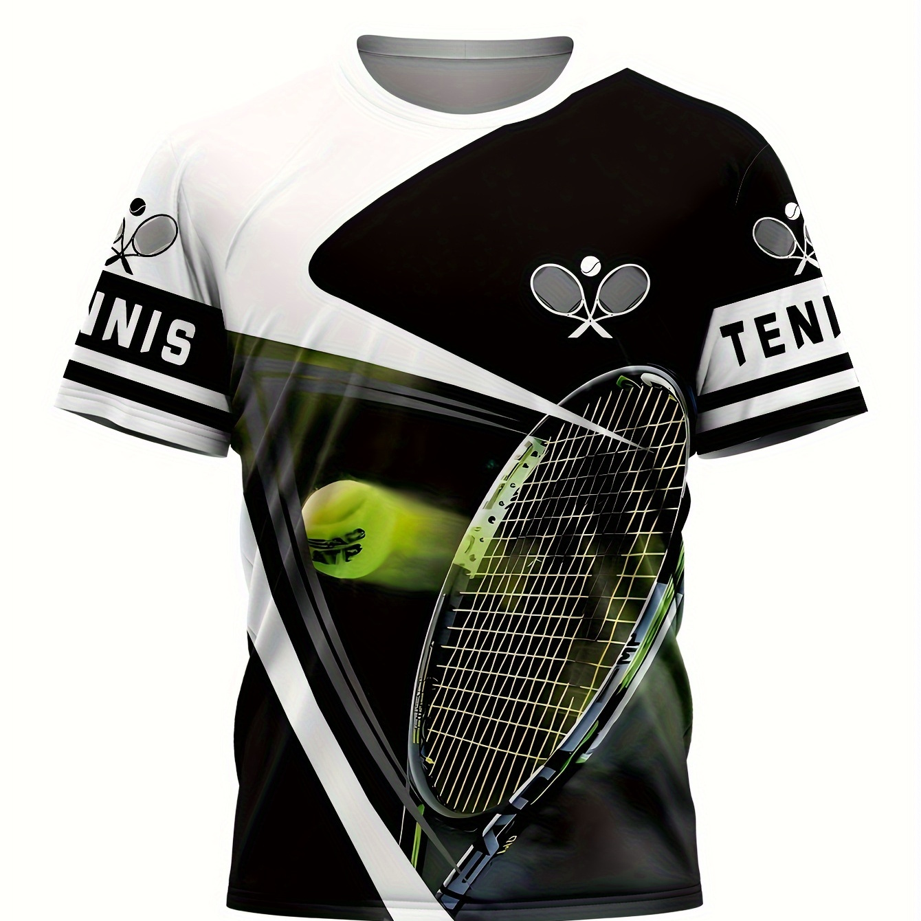 

Men's Tennis Graphic Print T-shirt, Short Sleeve Crew Neck Tee, Men's Clothing For Summer Outdoor