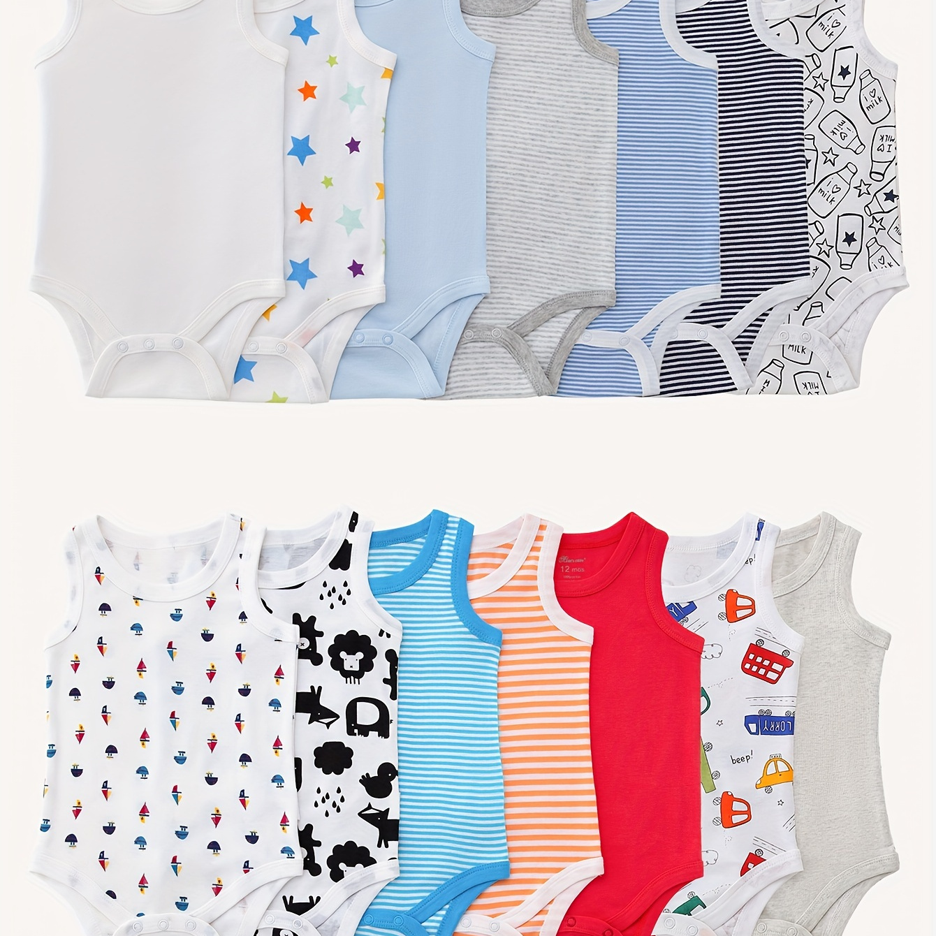 

7pcs Baby Boys 100% Cotton Triangle Onesie, Comfortable Casual Sleeveless Summer Rompers