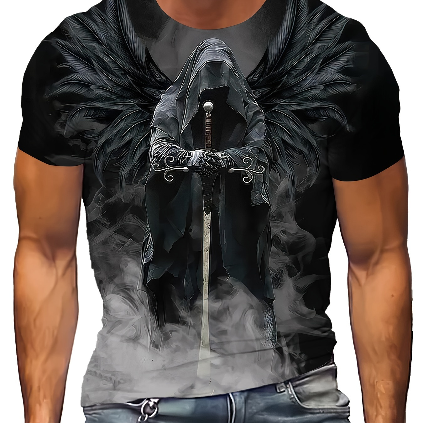

Men's Demon Graphic Print T-shirt, Casual Short Sleeve Crew Neck Tee, Men's Clothing For Outdoor