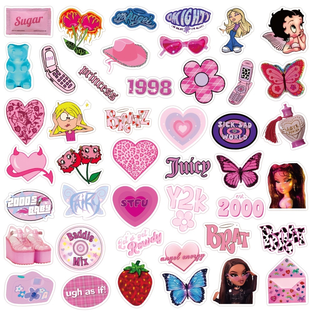  52PCS Y2k Aesthetic Stickers, Cyber 2000s Fashion Sticker,Water  Bottles Laptop Car Decal ，Perfect Gifts for Girls and Teenagers Cute Vsco  Stickers : Electronics