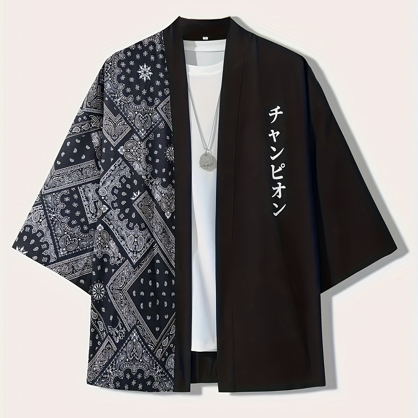

Men's Vintage Style Geometric Print Loose Open Front Kimono For Traditional Cultural Activities In Japan