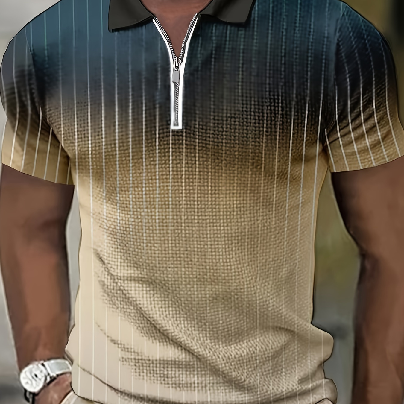 

Breathable Regular Fit Ombre Golf Shirt, Men's Casual V-neck T-shirt Short Sleeve For Summer, Men's Clothing