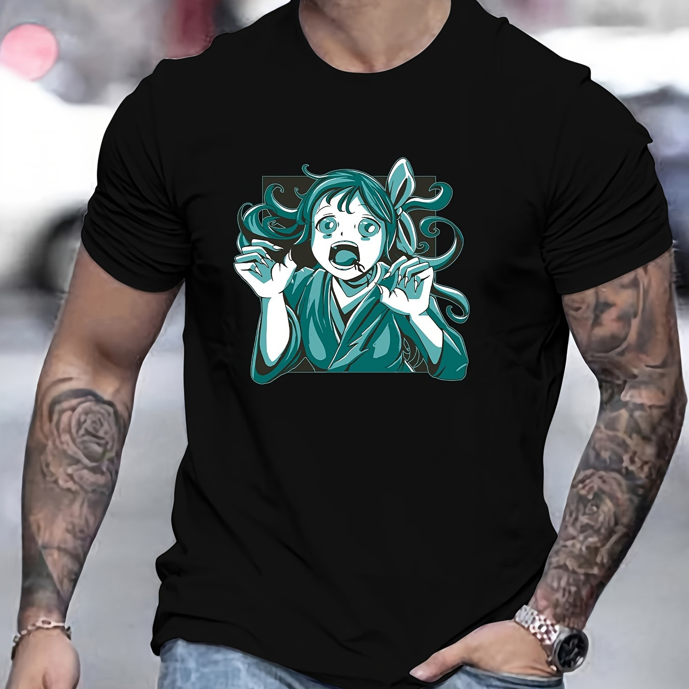 

Anime Girl Print T Shirt, Tees For Men, Casual Short Sleeve T-shirt For Summer