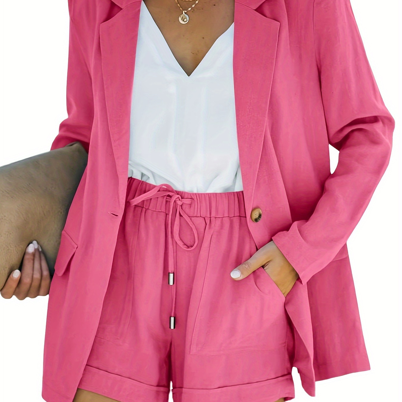 

Women's Business Suits Long Sleeve Blazer Jacket Coat And High Waisted Shorts 2 Pieces Outfits Set