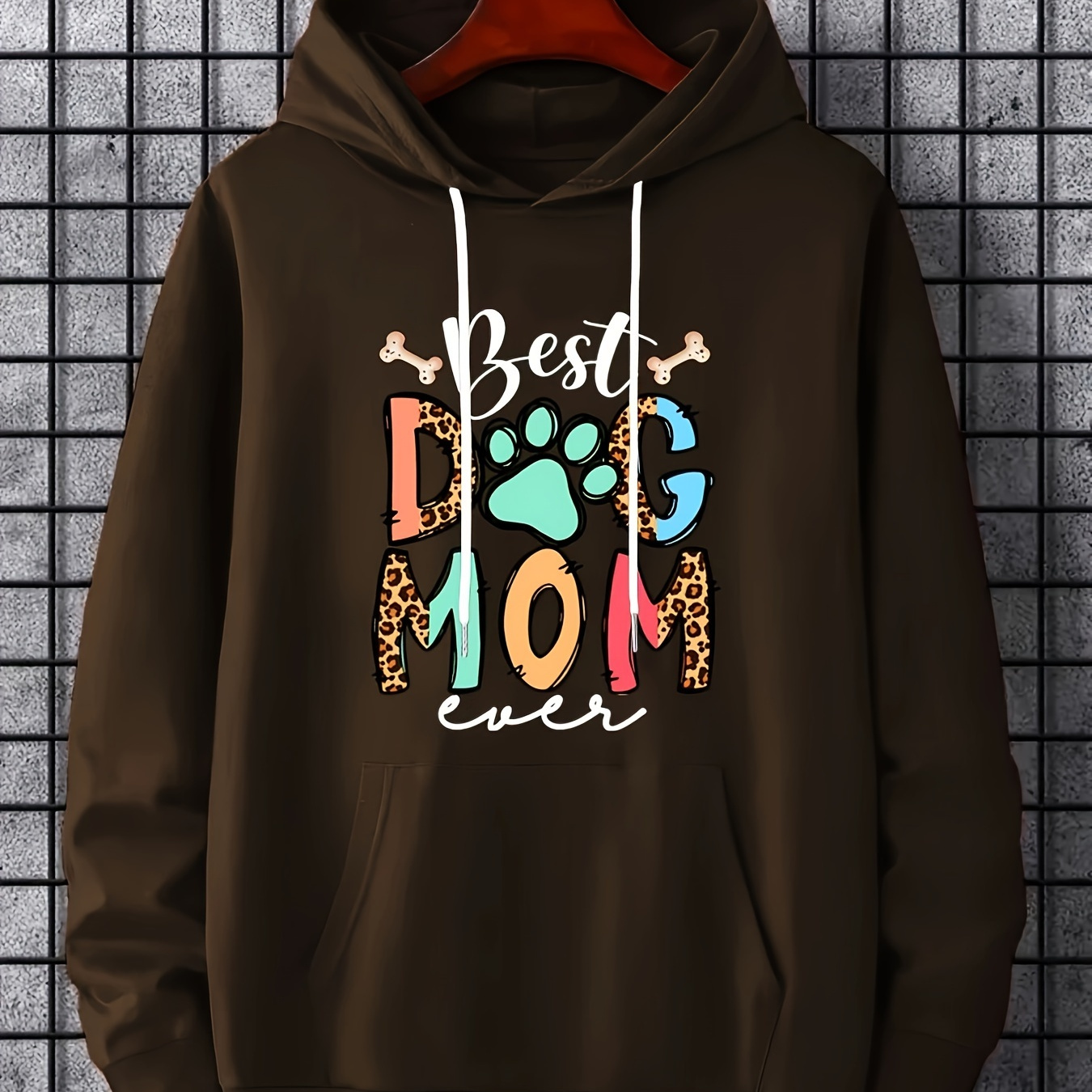 

''best Dog Mom Ever'' Print Hoodies For Men, Graphic Hoodie With Kangaroo Pocket, Comfy Loose Trendy Hooded Pullover, Mens Clothing For Autumn Winter