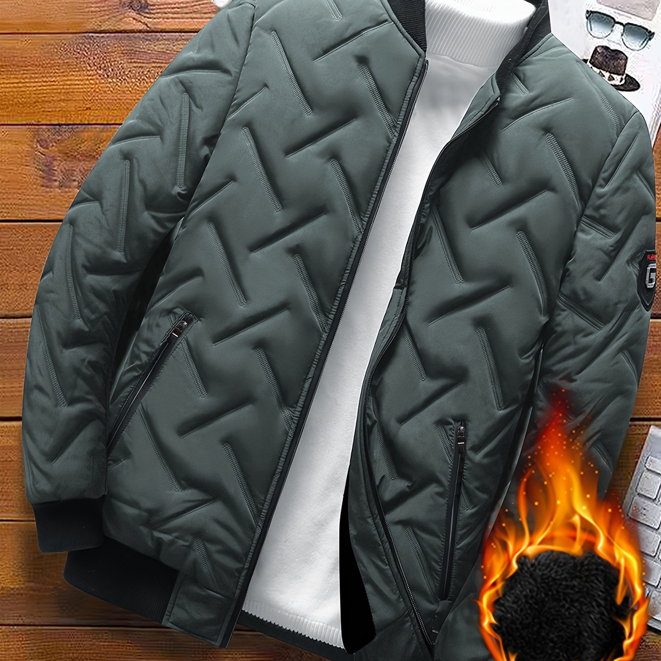 

Men' Winter Jacket - Casual & Sporty, Warm Polyester Padded Outerwear With Stand Collar And Zip-, Plus Size Winter Jackets, , Fashion