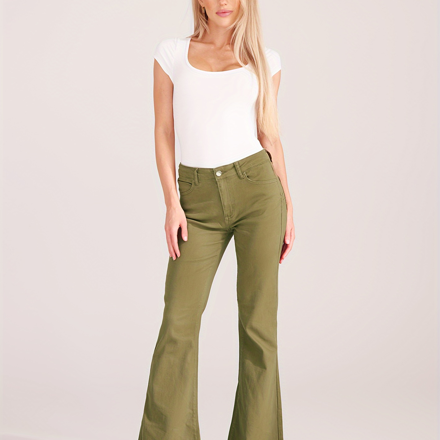 

Women's Essential Straight Leg Jeans Work Pants Low Rise Flared Leg Bootcut Casual Trousers With Pockets