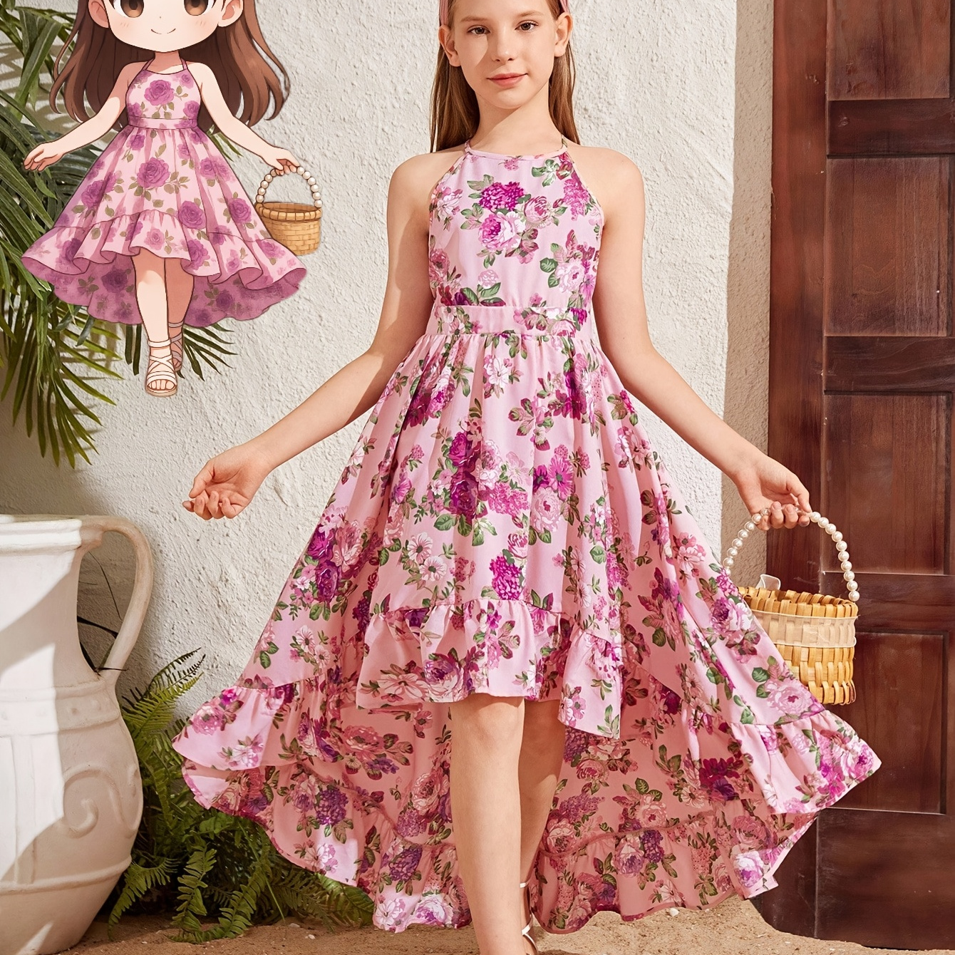 Vestido de verano para niñas con tirantes, estampado floral, sin mangas, ideal para fiestas de verano