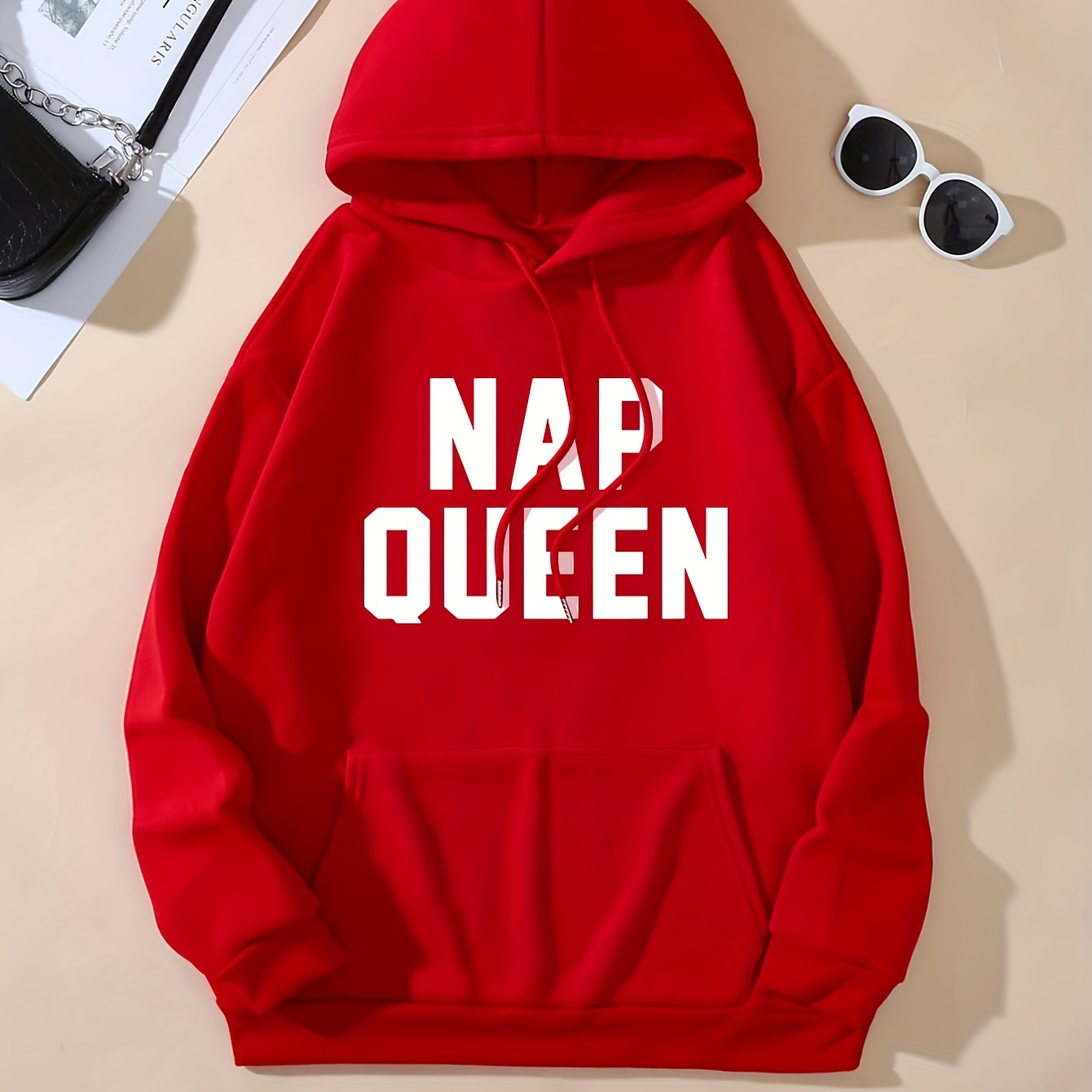 

Letter Print Simple Hoodie, Casual Drawstring Kangaroo Pocket Hoodies Sweatshirt, Women's Clothing