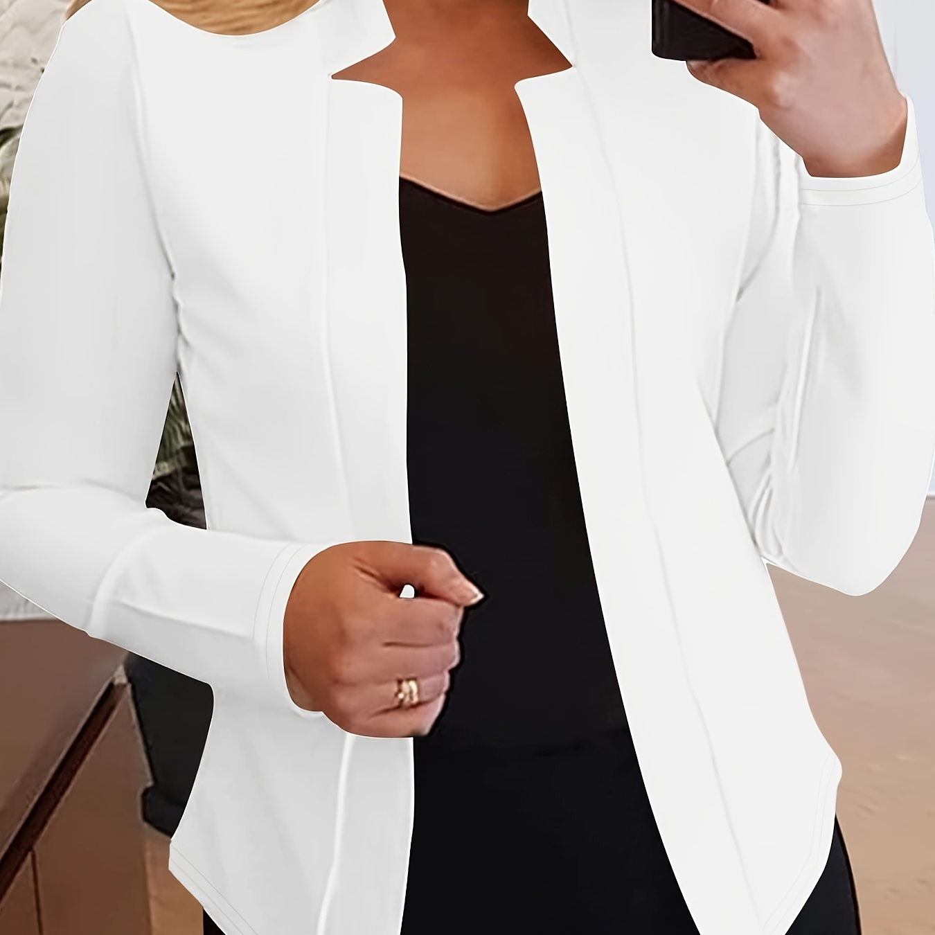 

Solid Open Front Blazer, Elegant Long Sleeve Slim Work Office Outerwear, Women's Clothing