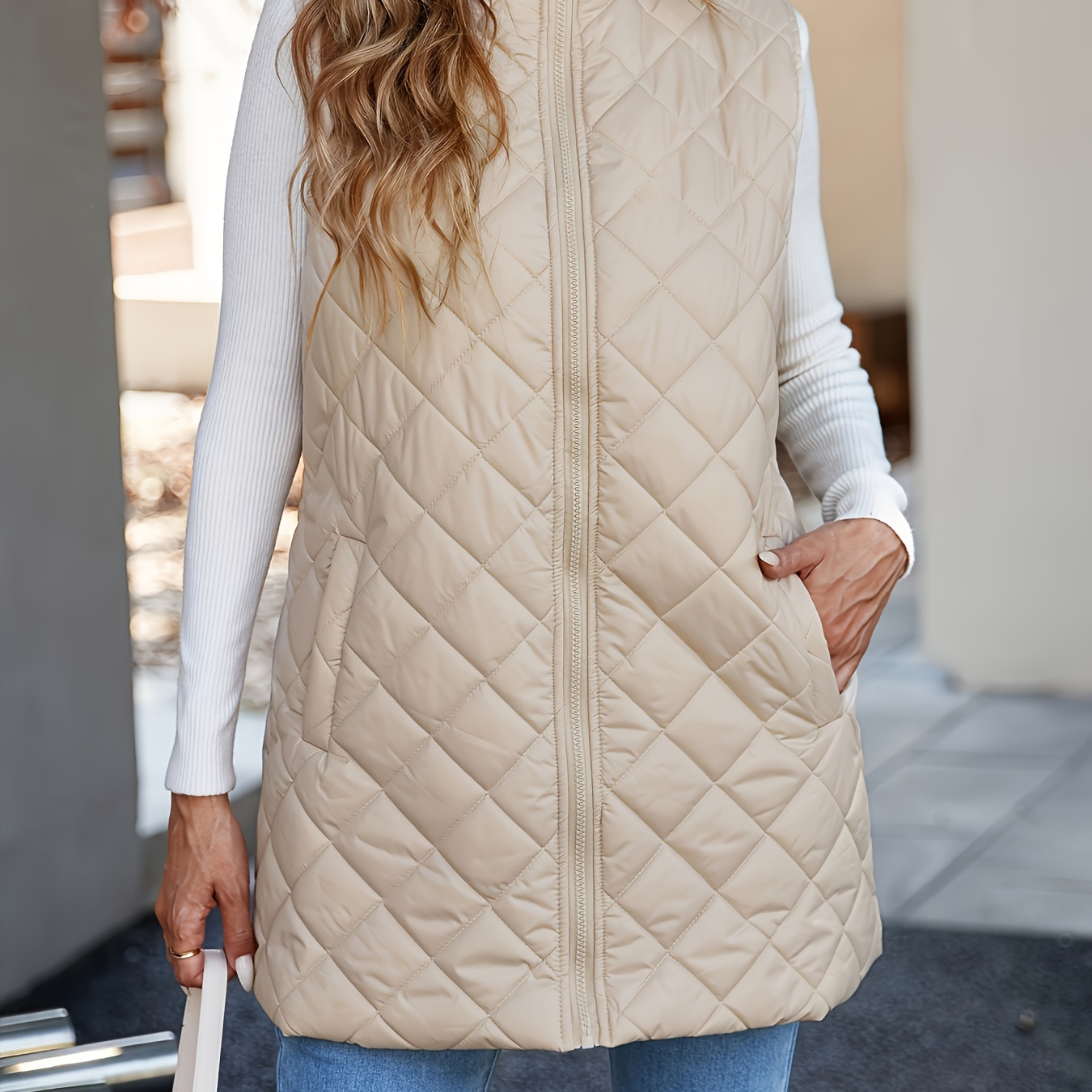 

Quilted Zip Up , Sleeveless Gilet For Fall & , Women's Clothing