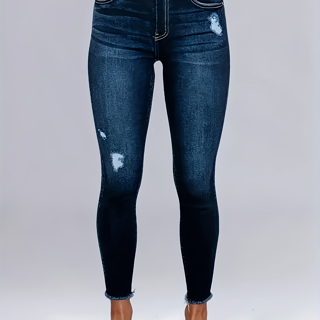 

Jean skinny pour femme - Pantalon décontracté taille moyenne avec fermeture éclair boutonnée, denim stretch, couleur unie, mélange de coton, ourlet frangé, pantalon long pour toutes les