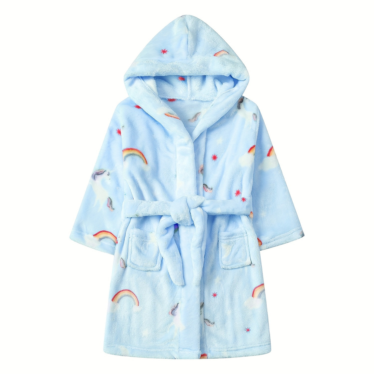 

Girls Flannel Hooded Bathrobe Kids Robes, Cartoon Patterned Soft Sleepwear Breathable Warm Homewear With Pockets