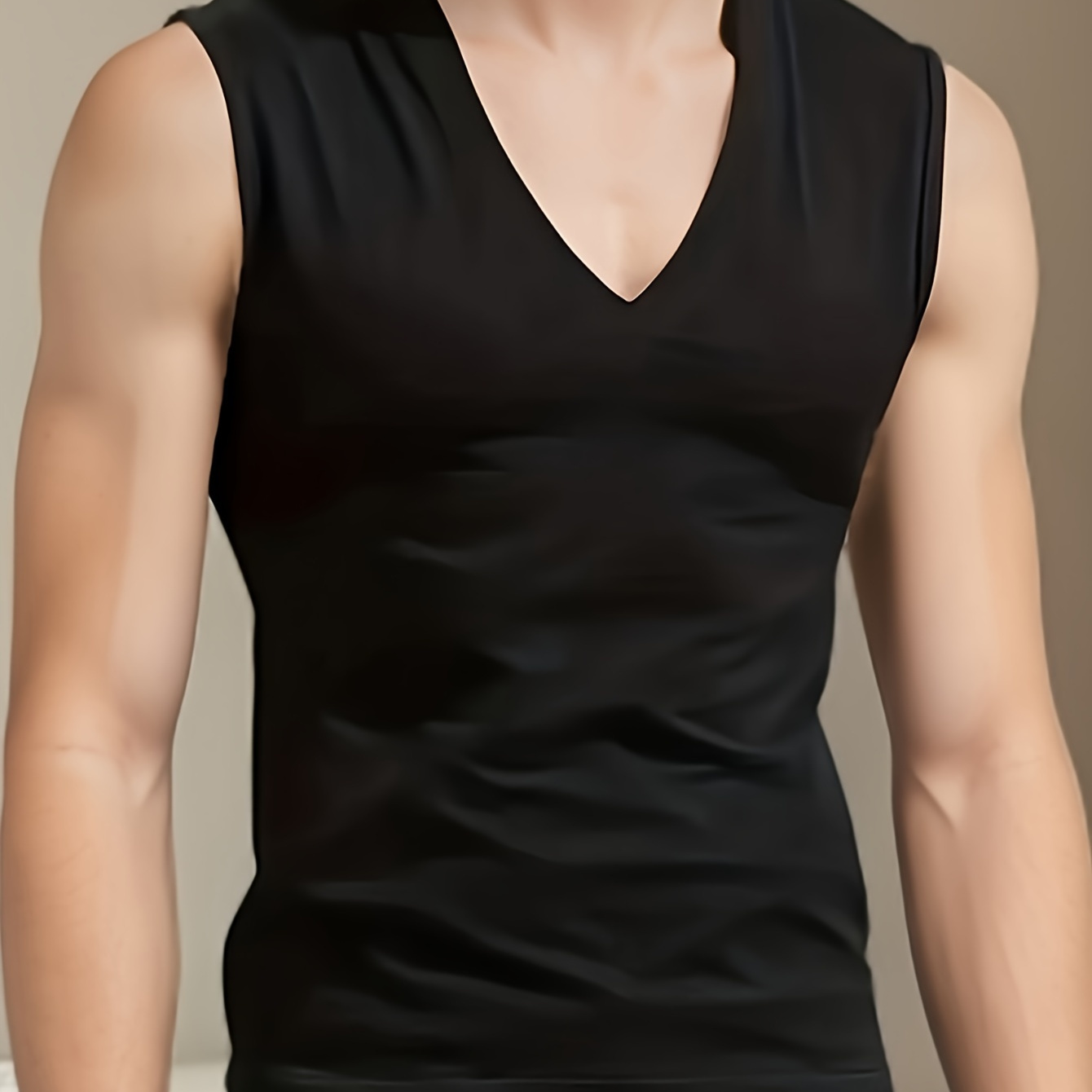 

Men's Breathable Sweat Absorbent Top - V-neck, Solid Color, Gym, Beach & Casual Wear, Plus Size Tops