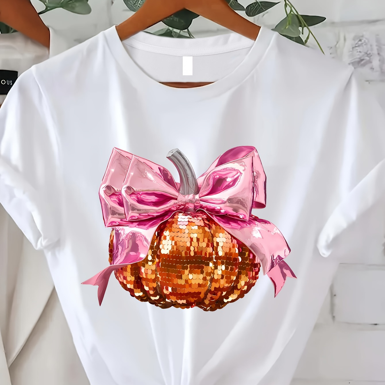 

Women's Casual Halloween Pumpkin Print T-shirt - Short Sleeve, Round Neck, Polyester, Machine Washable - Spring/summer