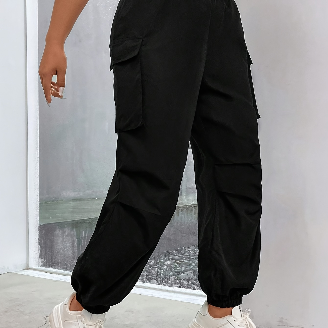 

Pantalon ample à poches, taille élastique, vêtements grande taille pour femmes