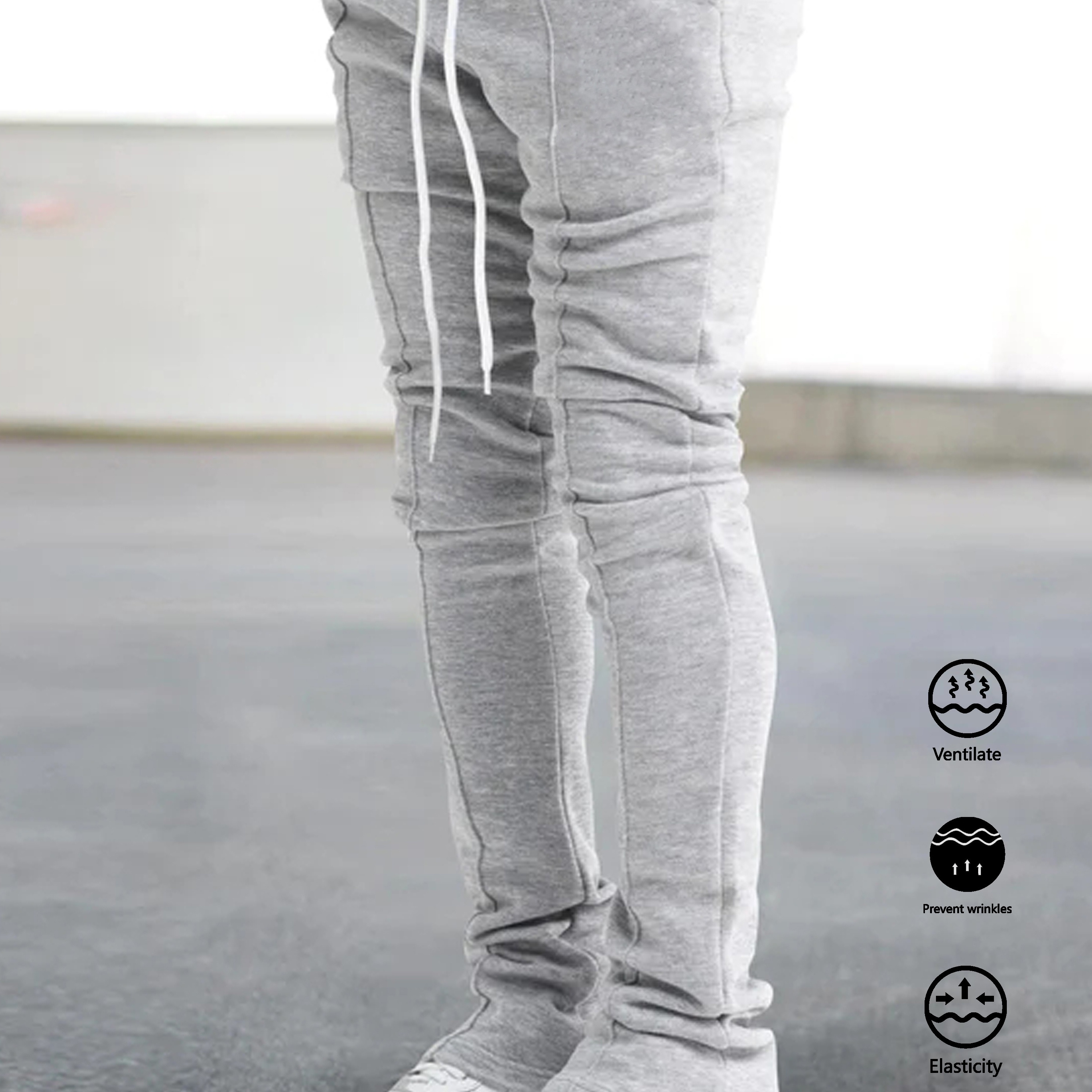 Men's Breathable Comfy Pants For Spring Fall Outdoor, Casual Solid Slightly Stretch Drawstring Stylish Hip Hop Clothing