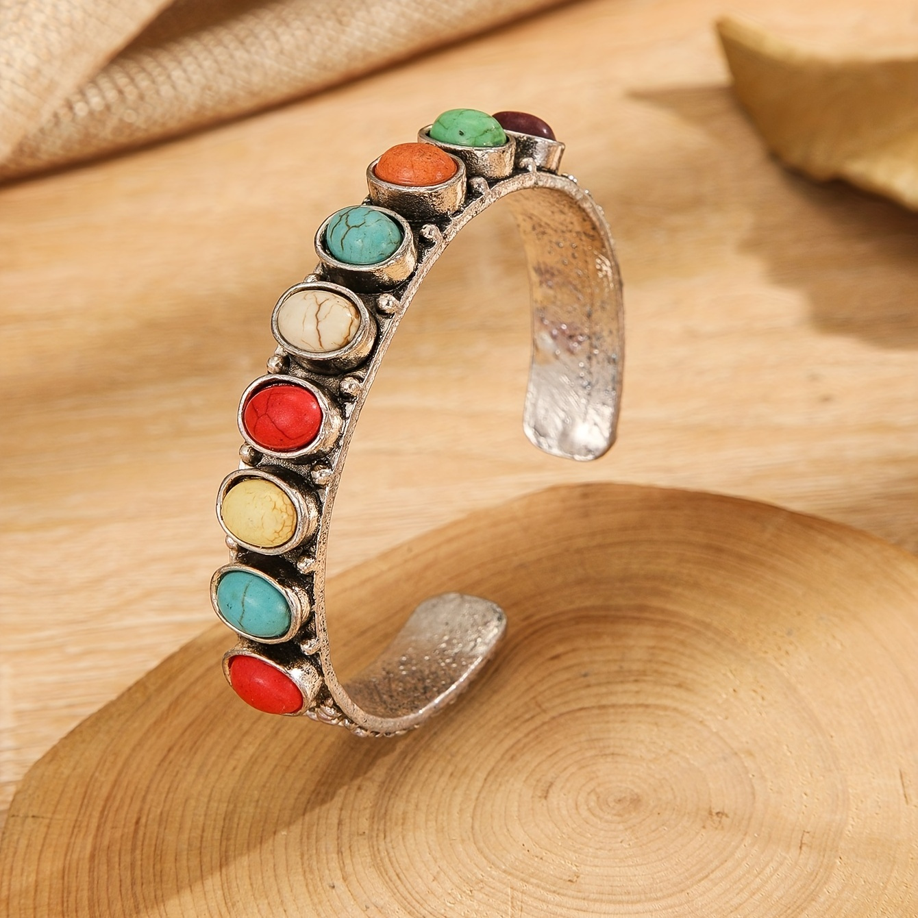 

Boho Style Colorful Turquoise Cuff Bangle Bracelet Vintage Style Hand Jewelry