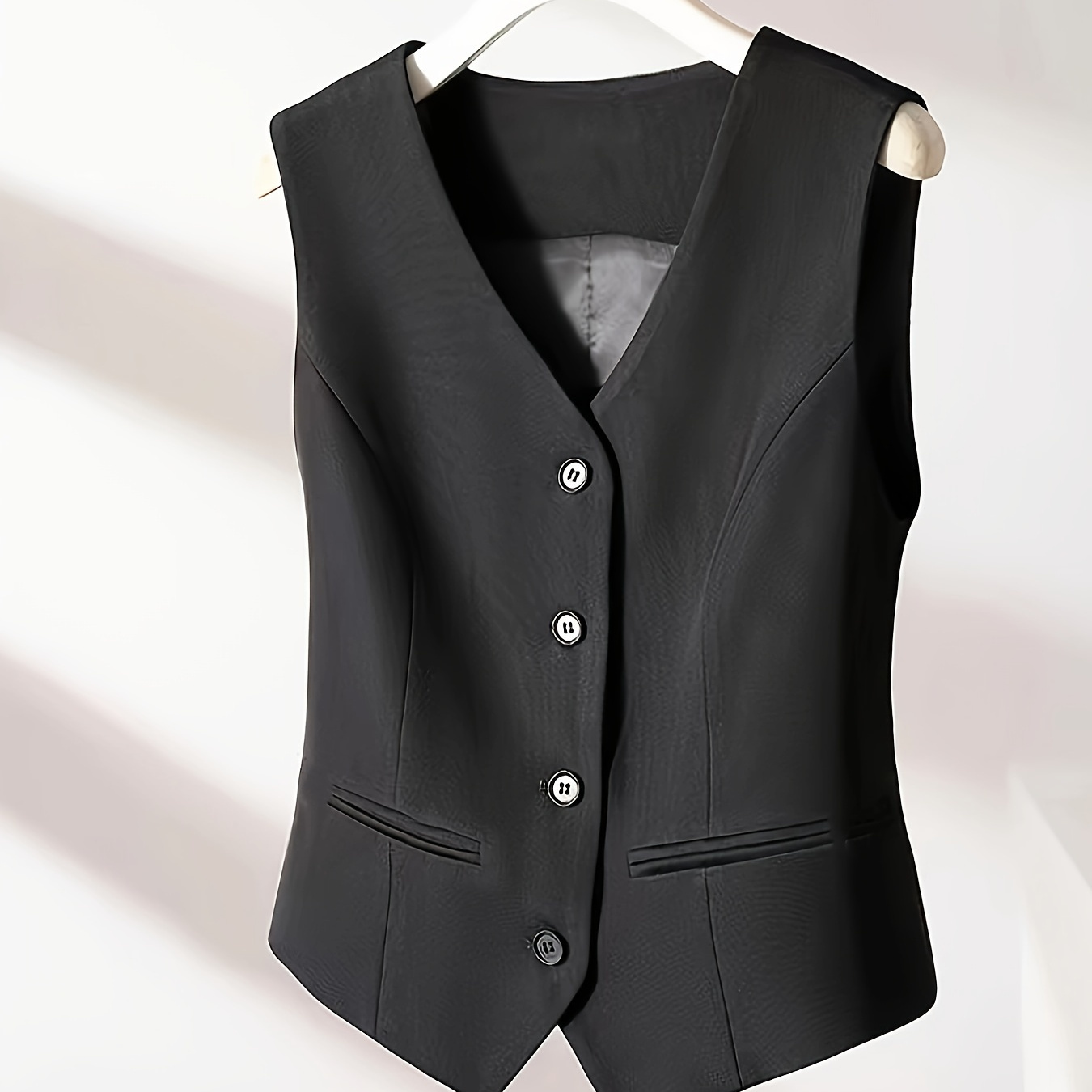 

Elegant Sleeveless Blazer Vest For Women - Chic V-neck, Lightweight Polyester, Machine Washable - All