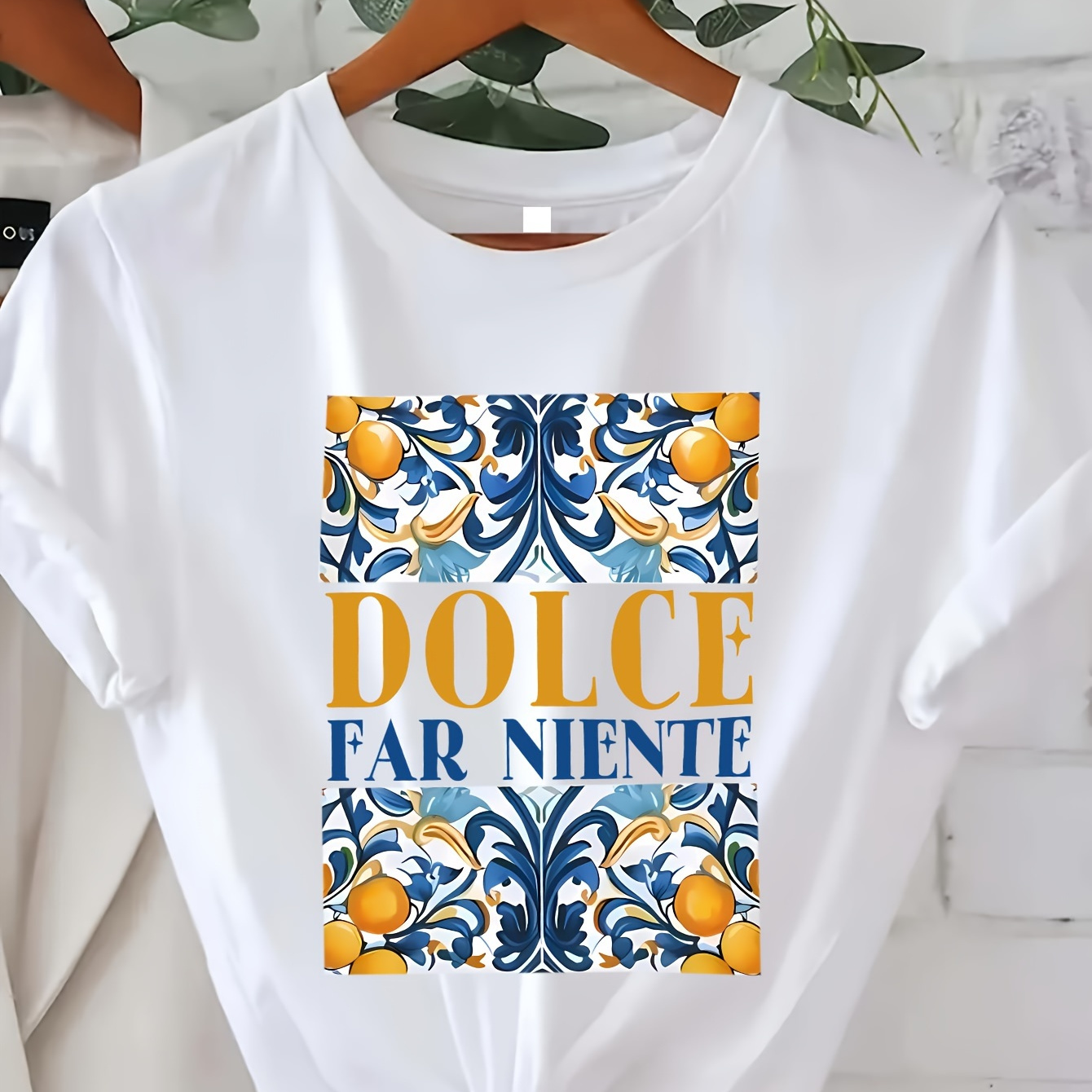 

T-shirt imprimé lettre, haut décontracté à manches courtes et col rond pour l'été et le printemps, vêtements pour femmes.