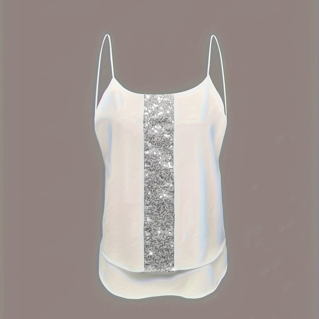 

Sparkling Spaghetti Strap Top, Elegant Sleeveless Layered Hem Cami Top For Spring & Summer, Women's Clothing