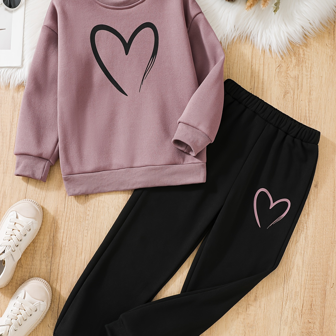 

1 Set 's Long-sleeve Sweatshirt Top + Jogger Pants - & Fall Outfit, As , Cloth