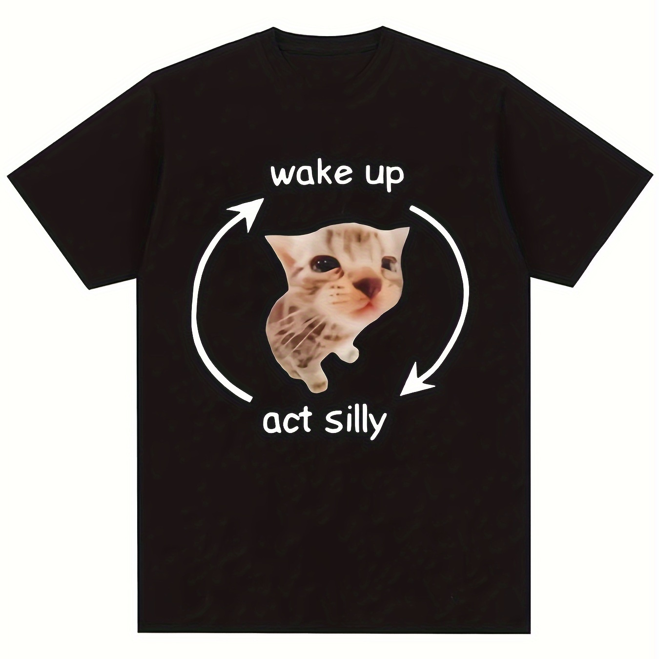 

Wake Up Act Silly Meme Graphic T Shirt Funny Cute Cat Print Short Sleeve T-shirt Casual Cotton T Shirts