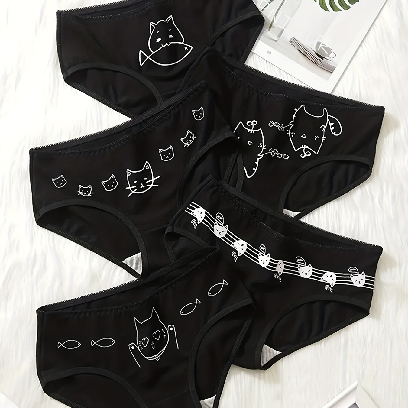 WEITING Super Cute Cat Bra Cute Pajamas Underwear Set-Cat Underwear-Black-S  : : Fashion