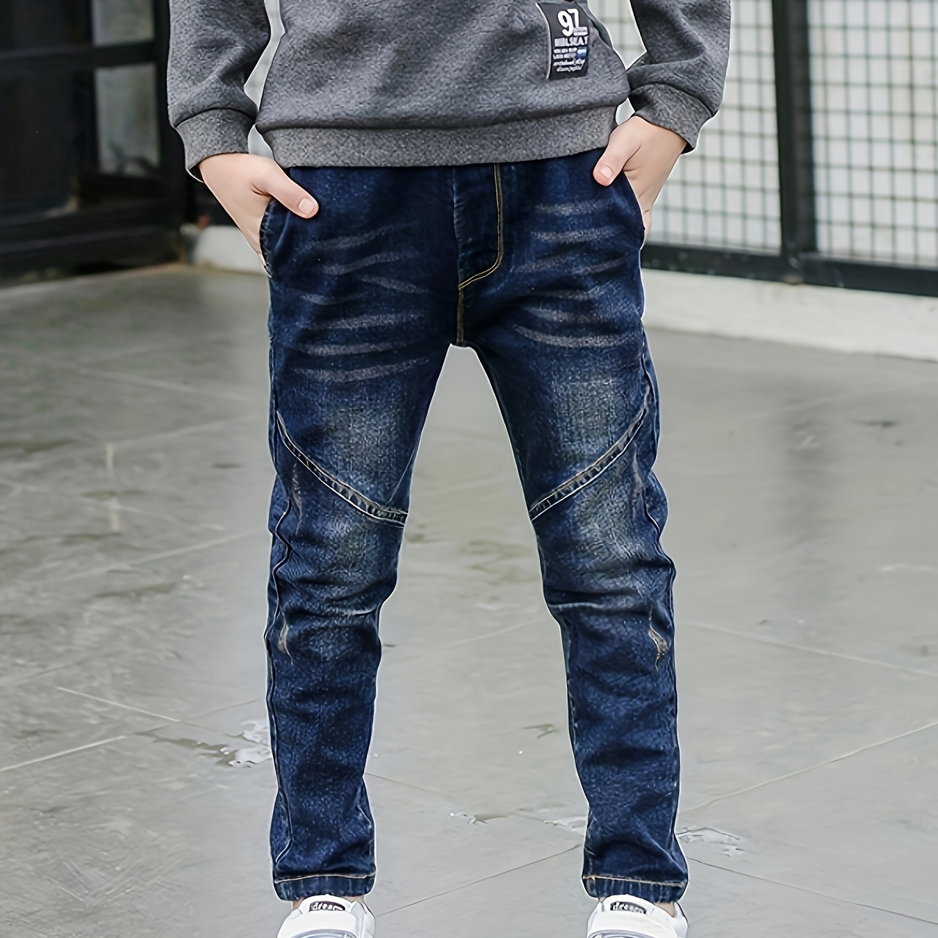 

Boy's Cotton Label Patched Classic Design Denim Pants - Cool Casual Slim Jeans Outdoor Trendy Gift