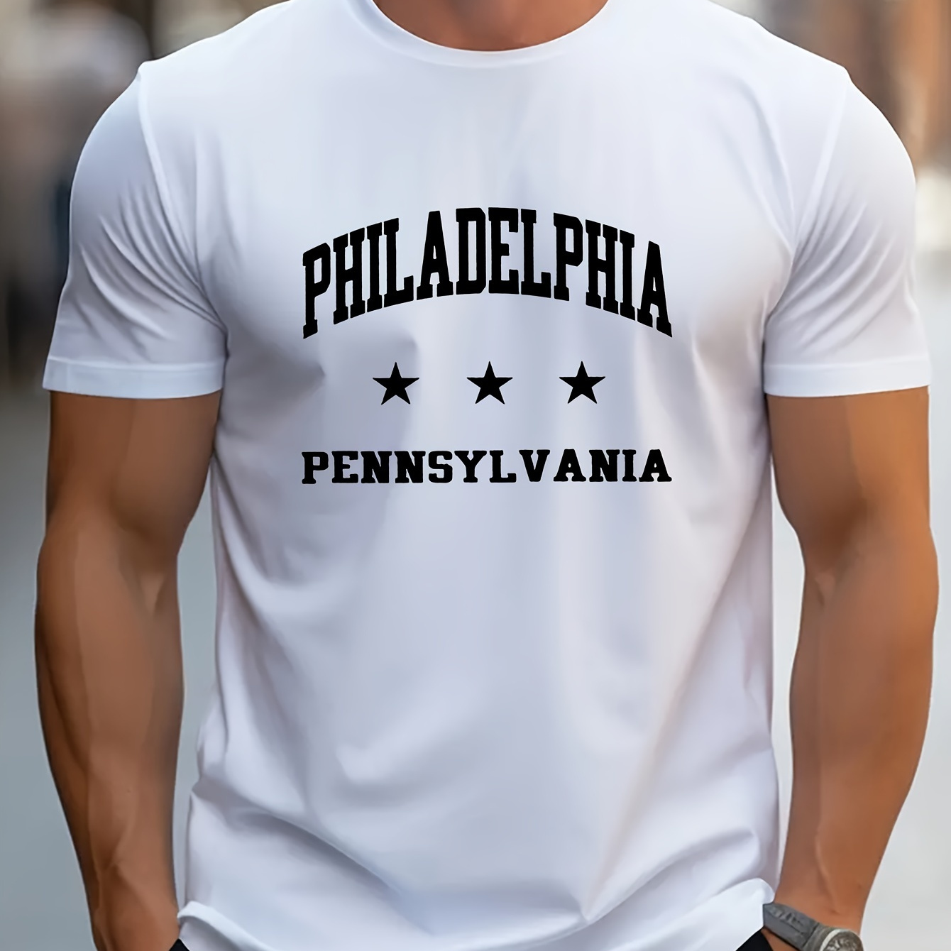 

Philadelphia Print Men's Fashion Comfy Breathable T-shirt, New Casual Round Neck Short Sleeve Tee For Spring Summer Men's Clothing