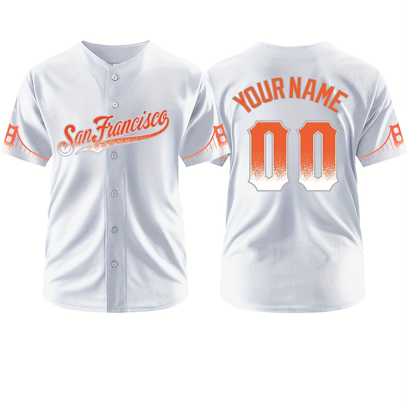 

Customized Name And Number, Men's Short Sleeve V-neck "san Francisco" Baseball Jersey, Comfy Top For Training And Competition