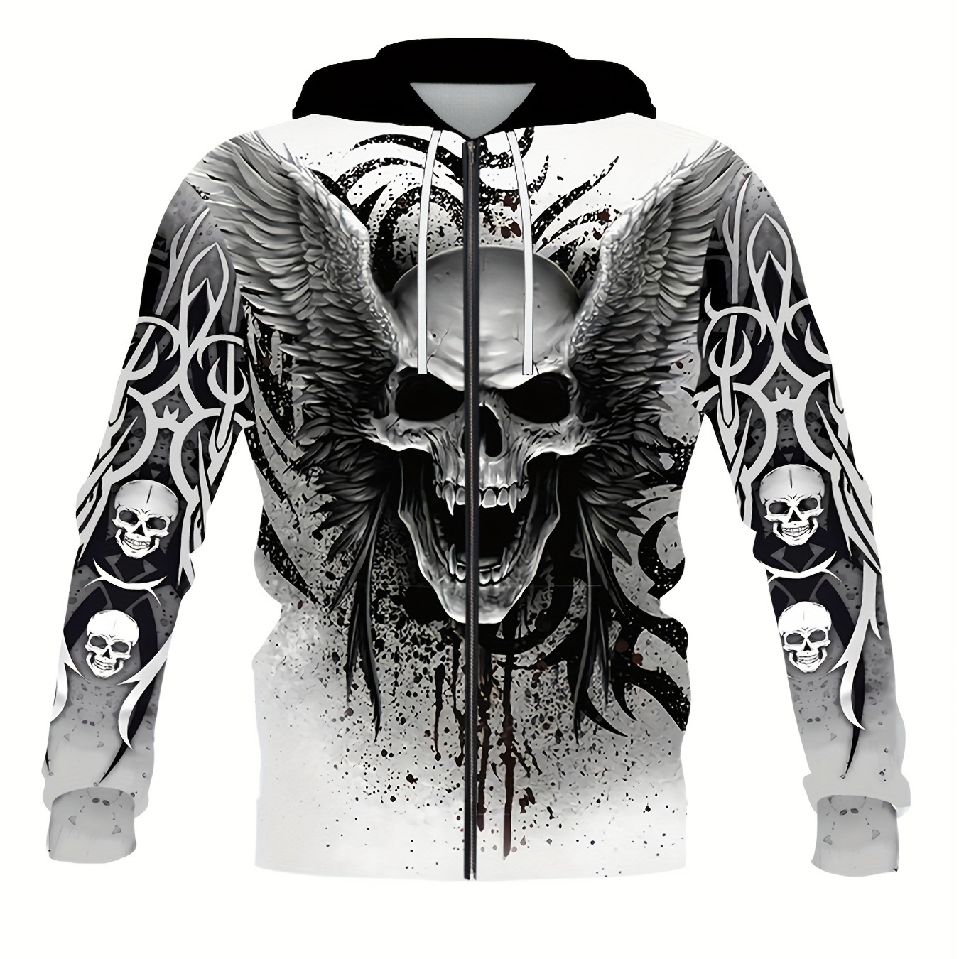 Plus Size Men's Halloween Roaring Skull Print Hoodies Fashion Casual Hooded Jacket For Fall Winter, Men's Clothing