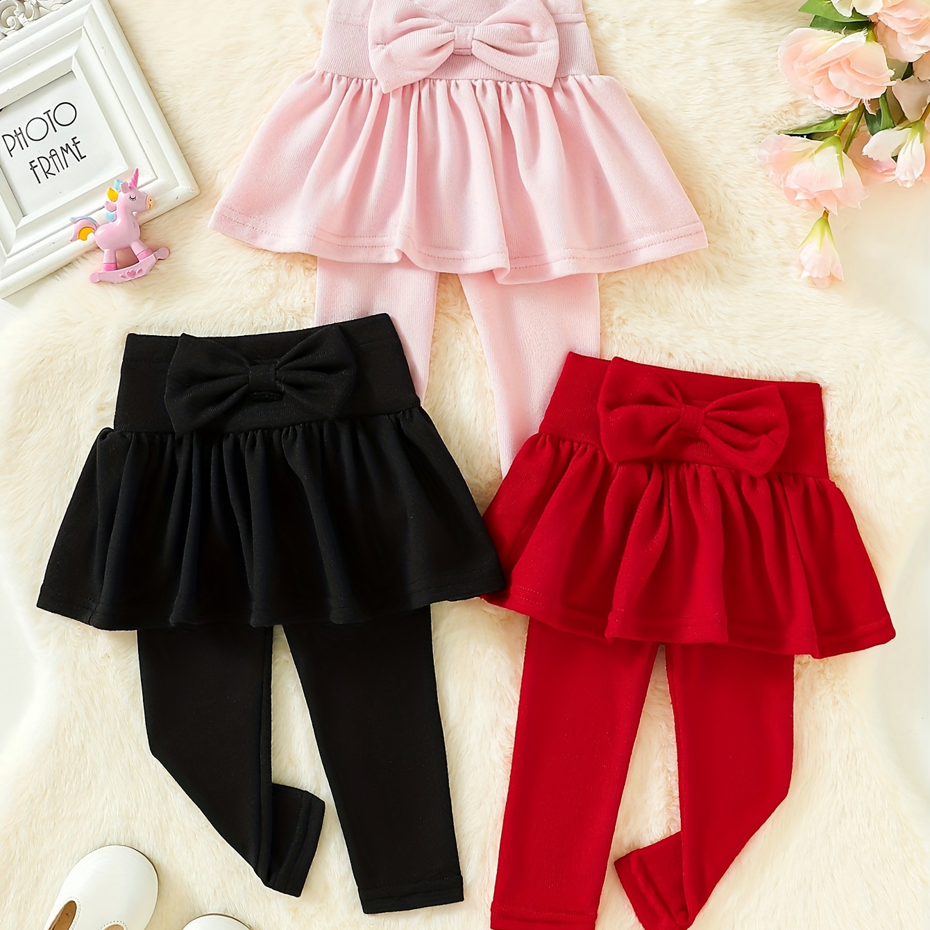 Baby Girls Imitation Fleece Plush Simple Soft Comfortable Home Leggings Skirt Pants 3pcs/set For Dance Casual Clothes