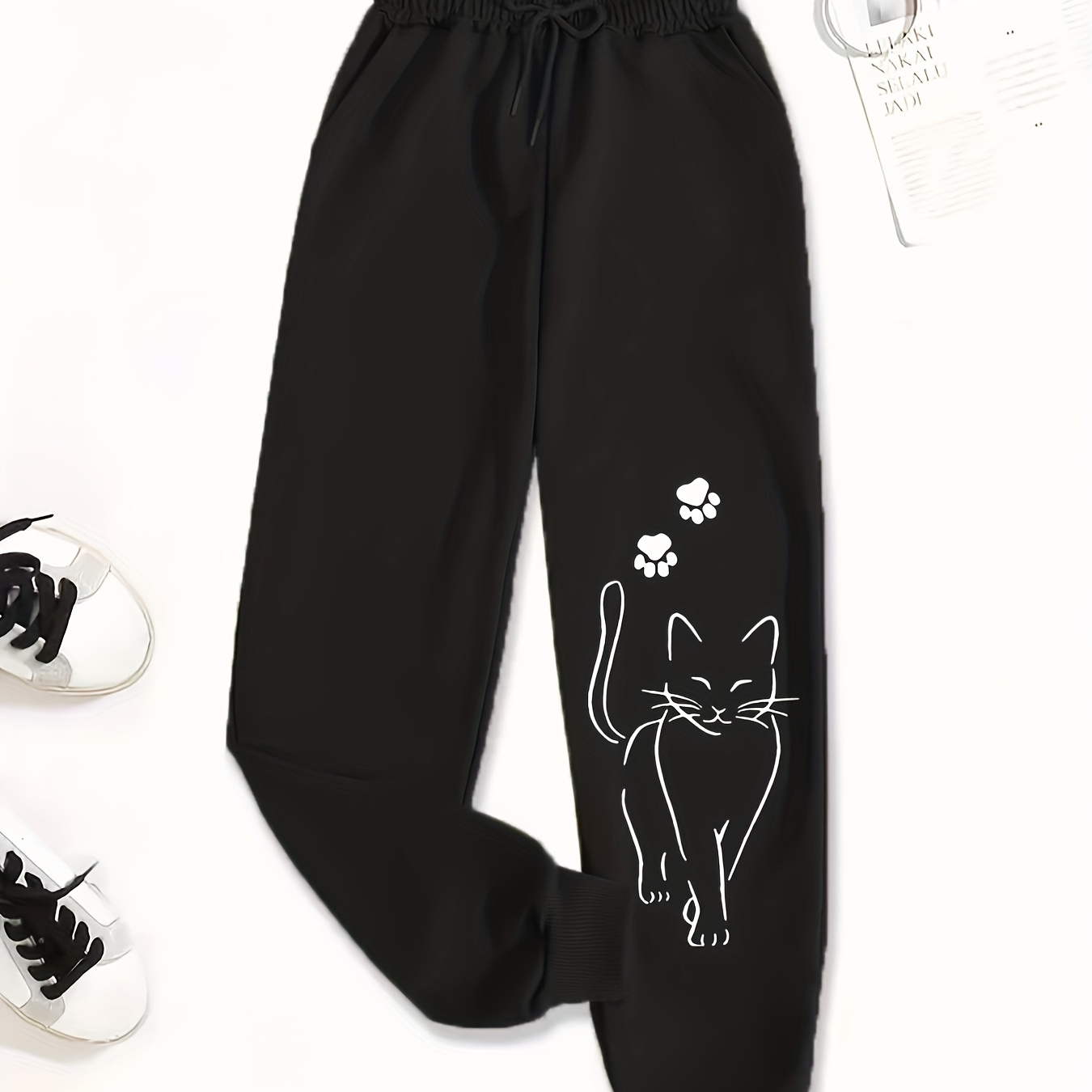

Pantalon de jogging en polyester tricoté pour femmes avec imprimé papillon, pantalon de sport à cordon de serrage confortable pour /été/automne, 100% polyester 200g/m²
