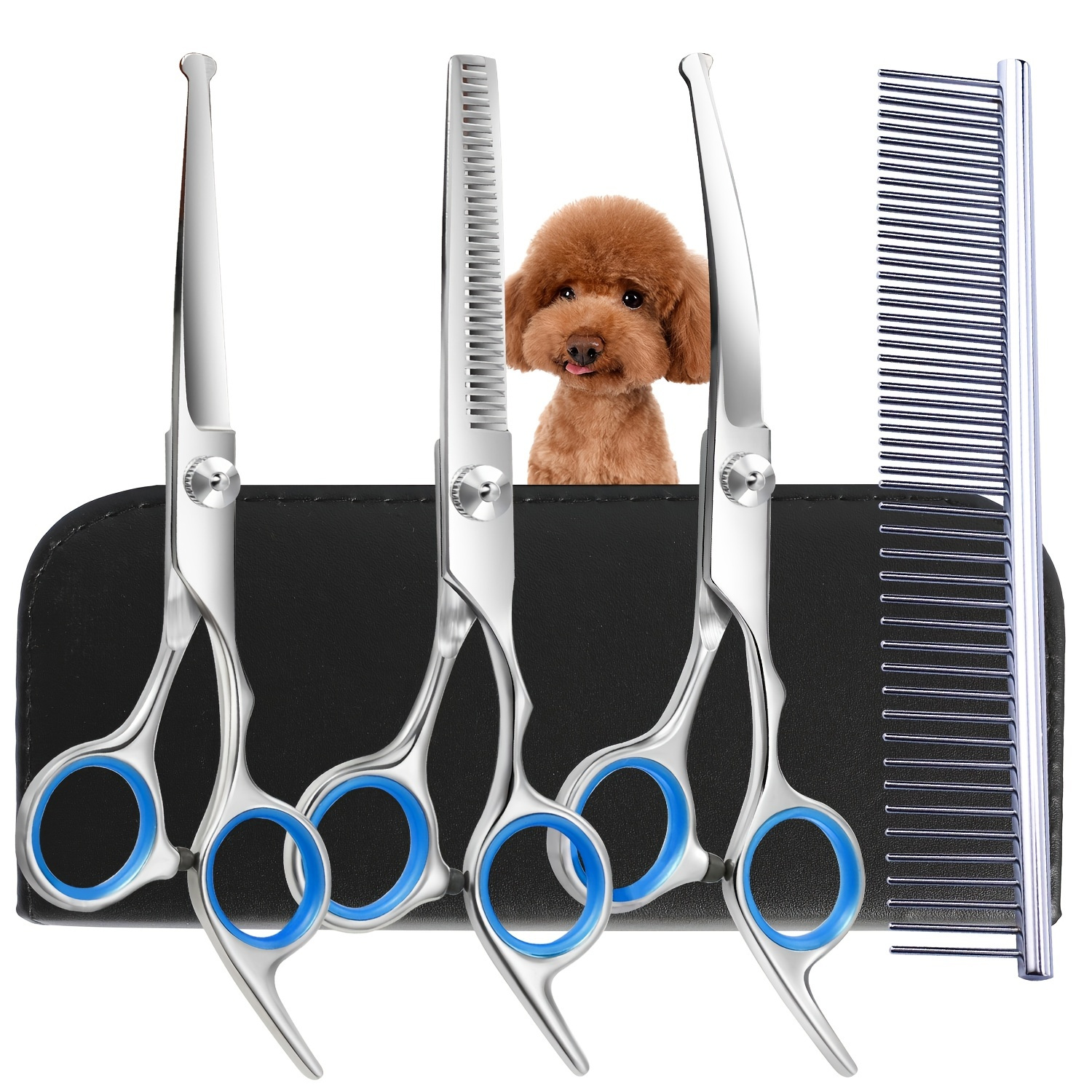 

4pcs Professional Dog Grooming Scissors - Stainless Steel Round Tip Down-curved Thinning And Cutting Shears For Precise Trimming And Shaping