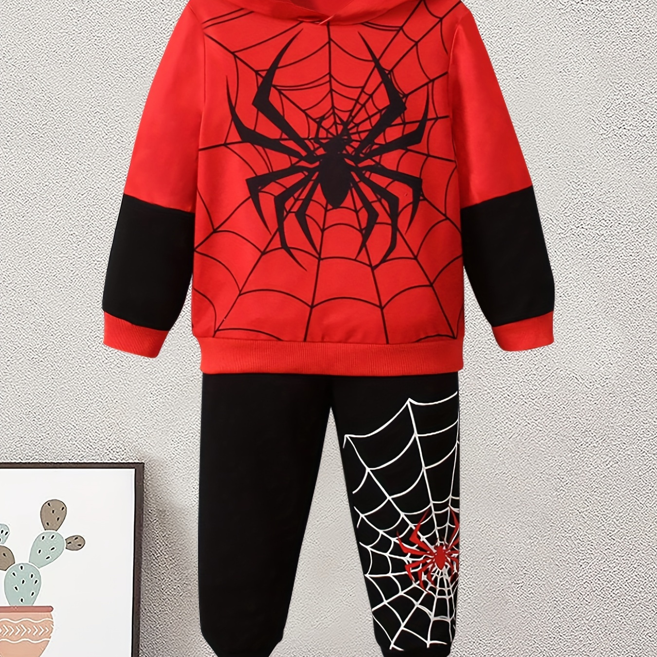 

Cartoon Spider Graphic Print, Boy's 2pcs Hoodie Outfits, Casual Hoodies Long Sleeve Pullover Hooded Sweatshirt & Pants Joggers Set