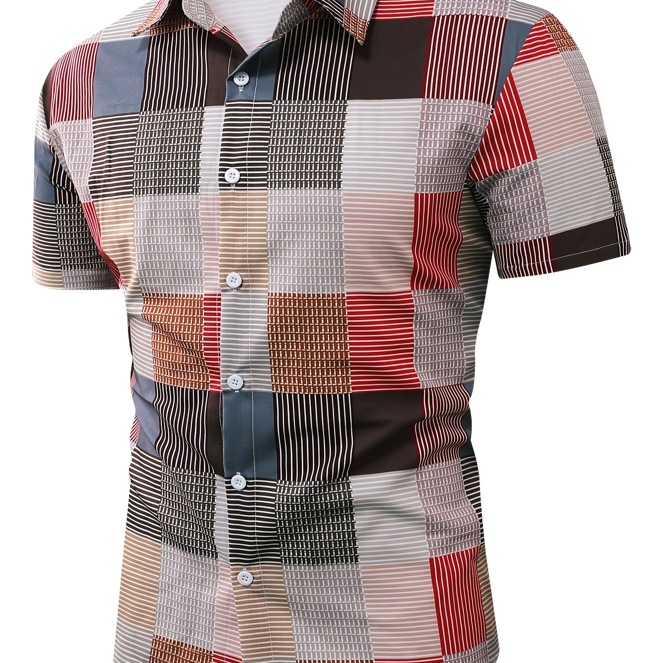 

Men's Casual Short-sleeve Shirt With A Print Check Pattern, Suitable For Wearing , Summer, And Autumn.