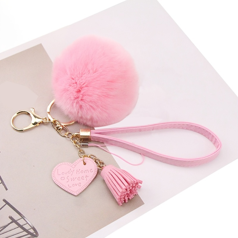 Fluffy Love Heart Pom Pom Keychain Pendant Cute Car Couple Keyring Ornament  Bag Purse Charm Accessories - Temu United Arab Emirates