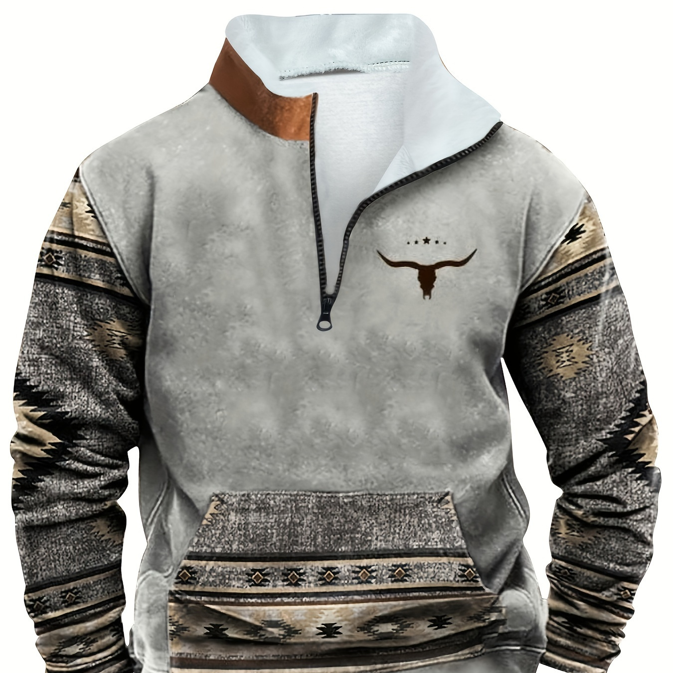 

Men's Ethnic Patterns & Print Sweatshirt, Casual Trendy Long Sleeve Pullover As Gift