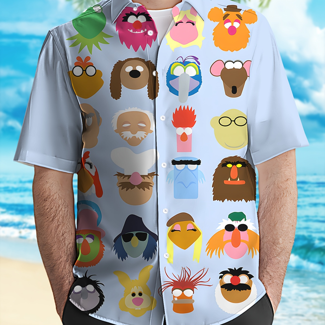 

Men's Vibrant Shirt - Lightweight Polyester, Short Sleeve With Classic Collar, Ideal For Summer, Cartoon Tshirt, Anime Pattern
