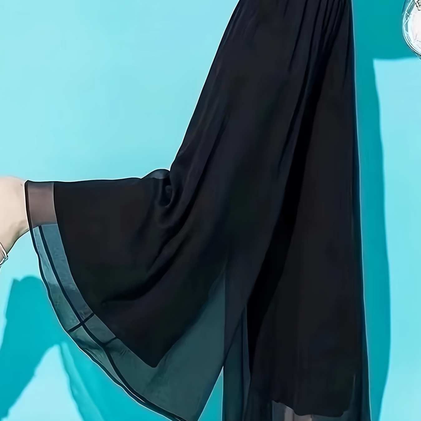

Solid Elastic Waist Wide Leg Pants, Elegant Layer Semi Sheer Mesh Loose Pants, Women's Clothing