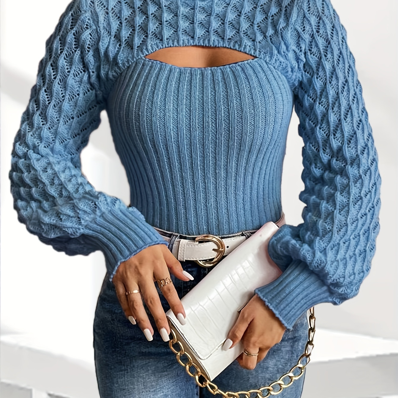 

Sweater Sleeves - Cut-out , Knit Pullover For