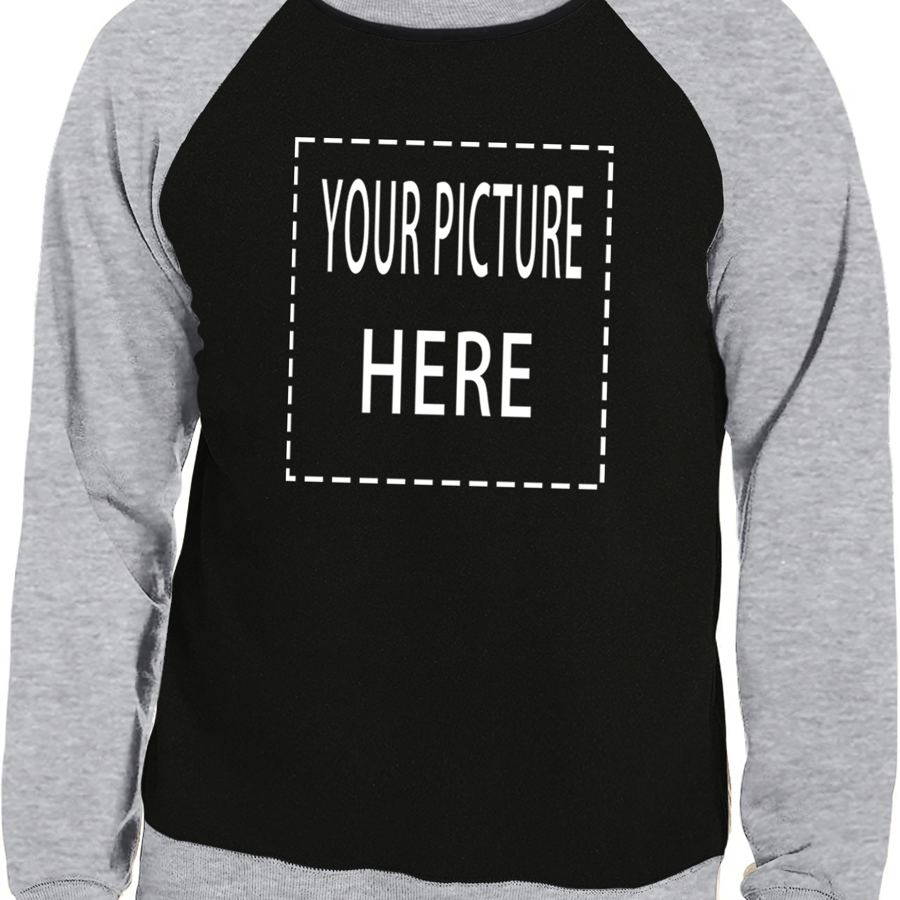 

Plus Size Men's Custom Raglan Sweatshirt, Picture Pattern Print Pullover For Spring Fall, Outdoor Sports Tops