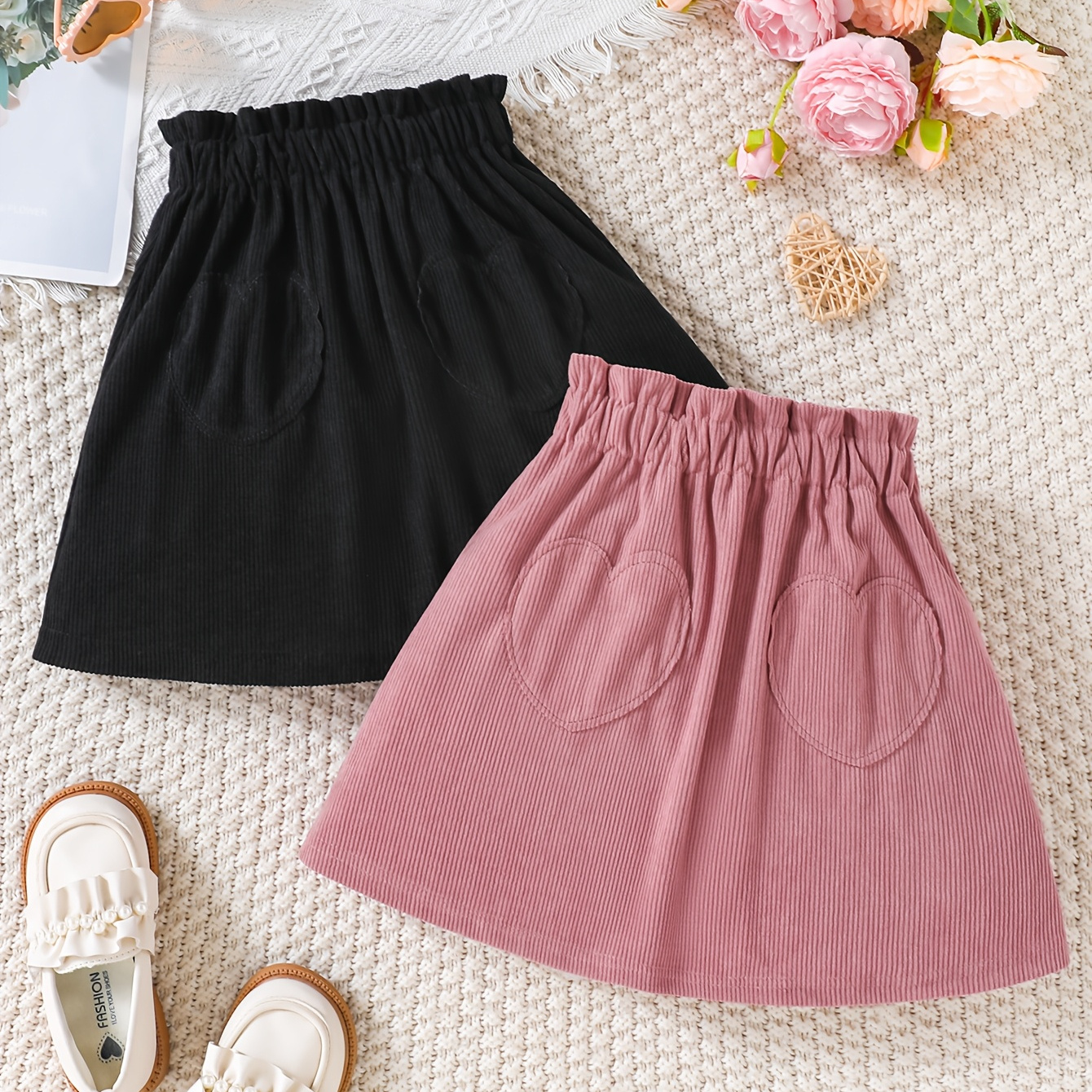 

2pcs Corduroy Skirts With Waist & - , Layering Or Wear, Spring/summer